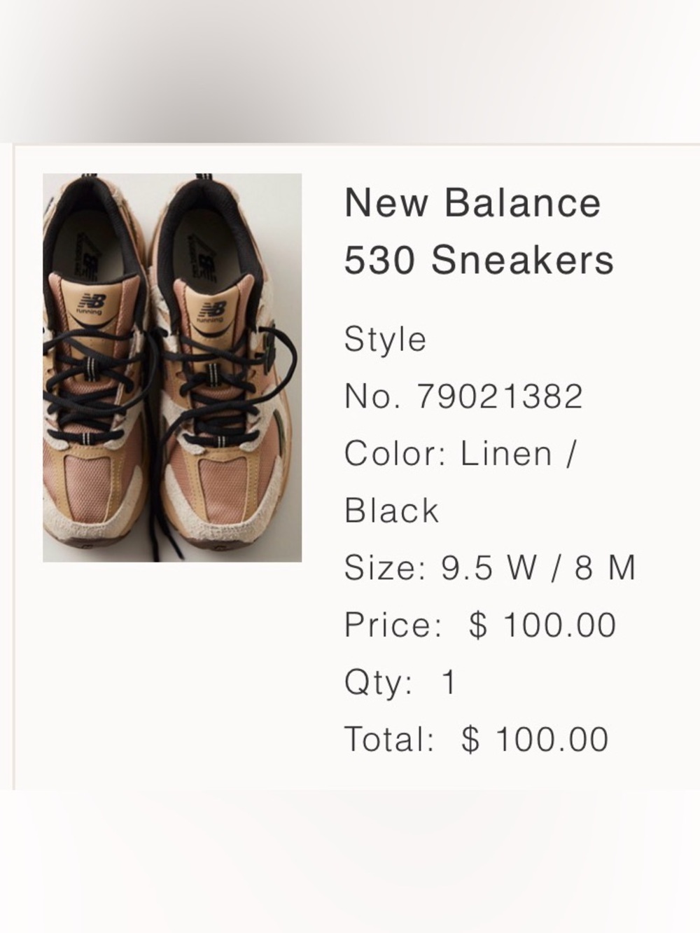 NWOT New Balance 530 Sneakers in Linen/black